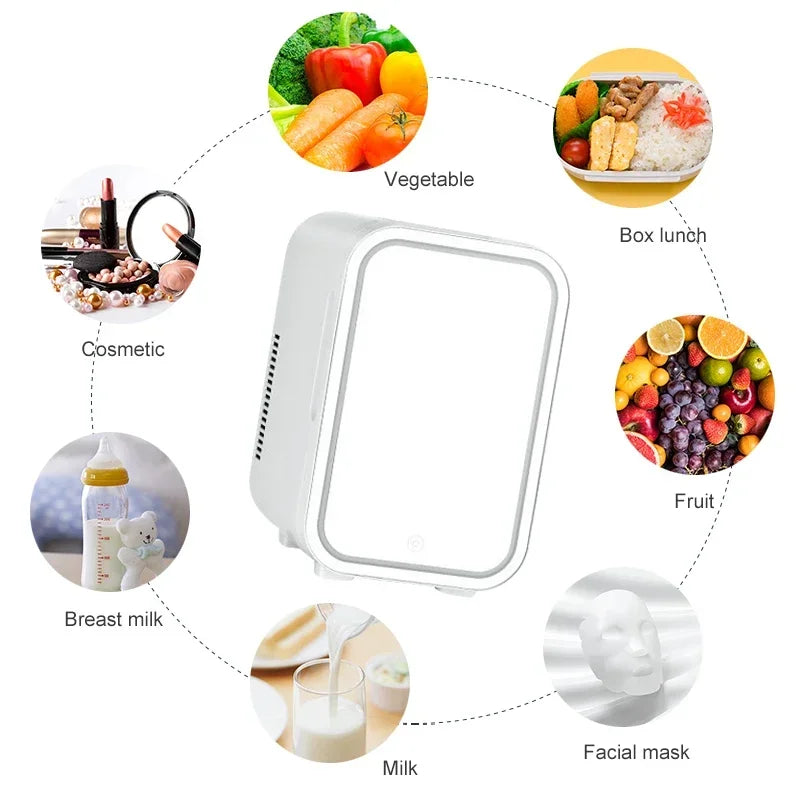 4L Mini Skincare Fridge with LED Mirror