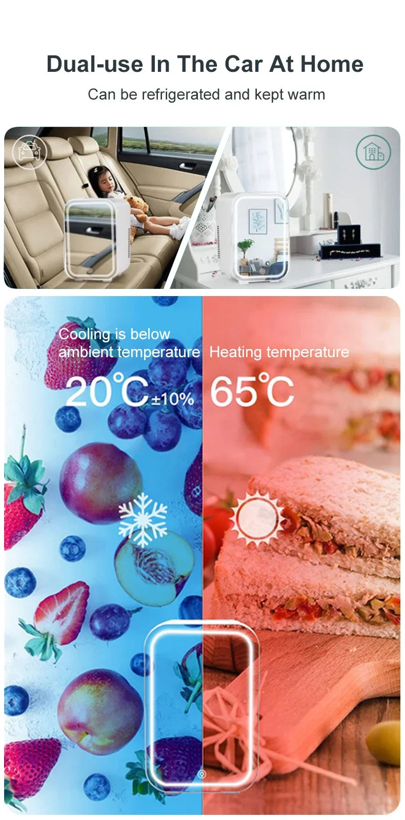 4L Mini Skincare Fridge with LED Mirror