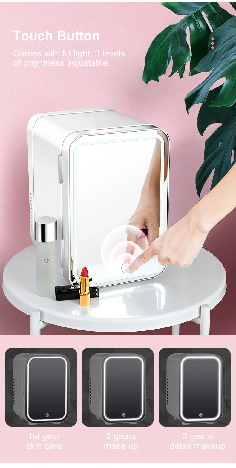 4L Mini Skincare Fridge with LED Mirror